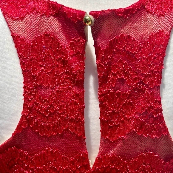 ❤️🧡”Emerald Sundae” NWT Bodycon Red Lace/Mesh Fully Lined MIDI Dress Size L❤️🧡 - Picture 6 of 14